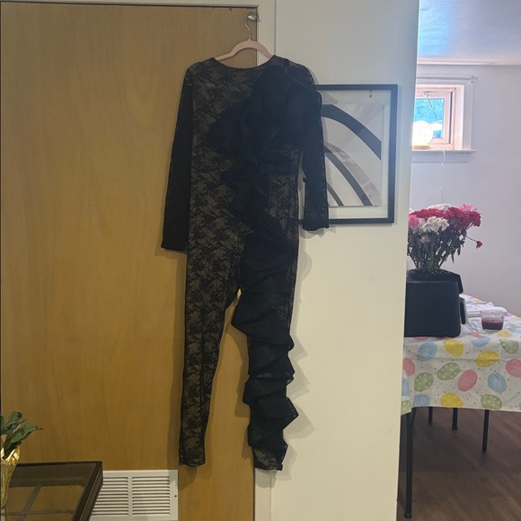 AKIRA Elegant Black Lace Ruffle Jumpsuit - Picture 2 of 2